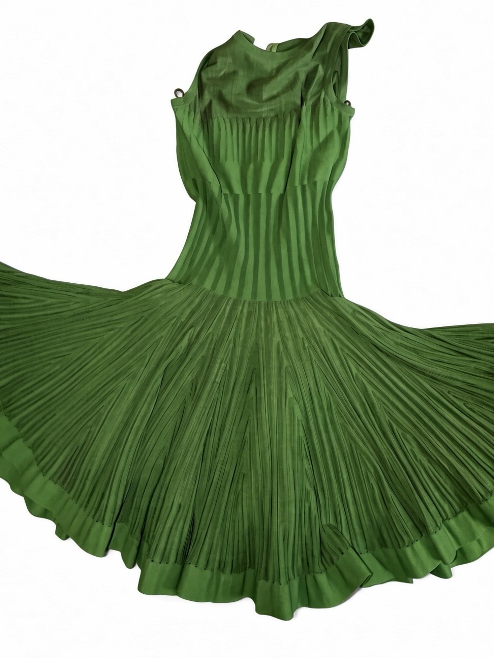 Alaia Olive-Green Pleated Sleeveless Midi Dress